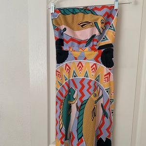 Eva Franco strapless fish print midi dress - size SP